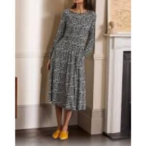 Boden Floral Print Long Sleeves Midi Jersey Dress with Side pockets